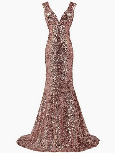 Trumpet/Mermaid V-neck Sequined Sweep Train Prom Dresses #Favs020106192