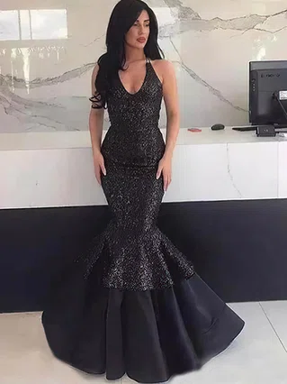 Trumpet/Mermaid Halter Organza Sequined Floor-length Prom Dresses #Favs020106213 Trumpet/Mermaid Halter Organza Sequined Floor-length Prom Dresses #Favs020106213