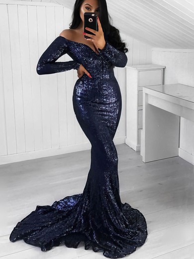 Trumpet/Mermaid Off-the-shoulder Sequined Sweep Train Prom Dresses #Favs020106215
