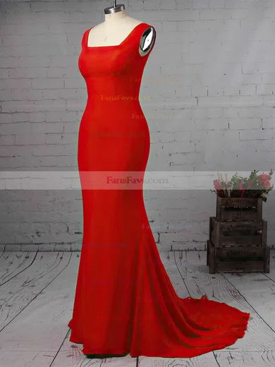 Trumpet/Mermaid Square Neckline Jersey Sweep Train Prom Dresses #Favs020106224