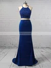 Sheath/Column Scoop Neck Jersey Sweep Train Beading Prom Dresses #Favs020106237