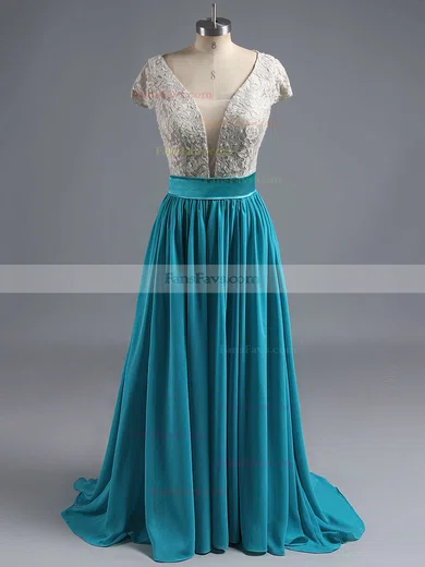 A-line V-neck Lace Chiffon Floor-length Sequins Prom Dresses #Favs020102209