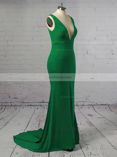 Trumpet/Mermaid V-neck Jersey Sweep Train Prom Dresses #Favs020106249