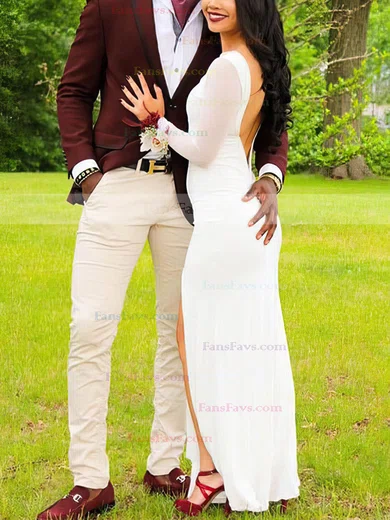 Sheath/Column Scoop Neck Jersey Floor-length Split Front Prom Dresses #Favs020106259