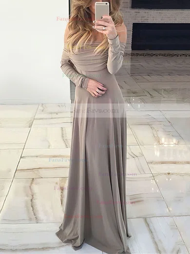 Sheath/Column Off-the-shoulder Jersey Floor-length Ruffles Prom Dresses #Favs020106260