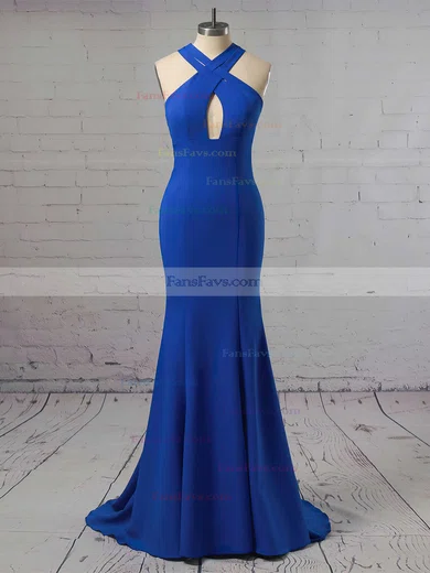 Trumpet/Mermaid V-neck Stretch Crepe Sweep Train Prom Dresses #Favs020106264