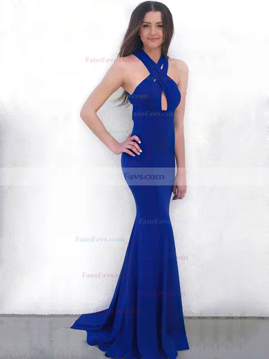 Trumpet/Mermaid V-neck Stretch Crepe Sweep Train Prom Dresses #Favs020106264