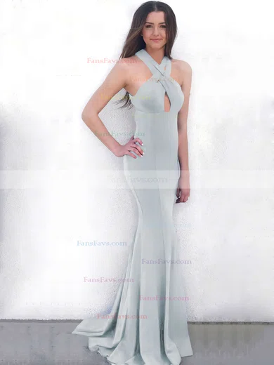 Trumpet/Mermaid V-neck Stretch Crepe Sweep Train Prom Dresses #Favs020106264