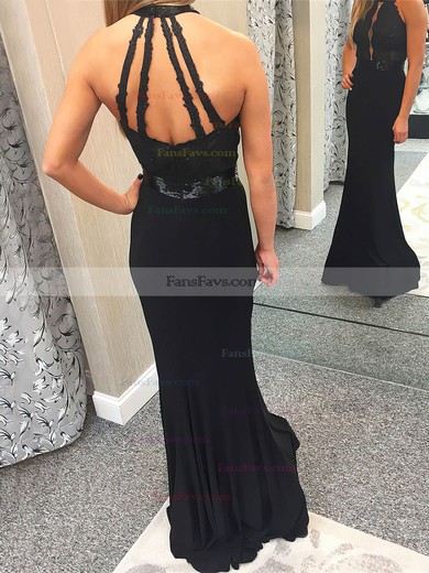 Sheath/Column Scoop Neck Jersey Floor-length Appliques Lace Prom Dresses #Favs020106270