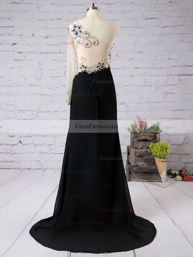 Sheath/Column One Shoulder Chiffon Sweep Train Split Front Prom Dresses #Favs020102230