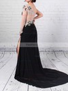 Sheath/Column One Shoulder Chiffon Sweep Train Split Front Prom Dresses #Favs020102230