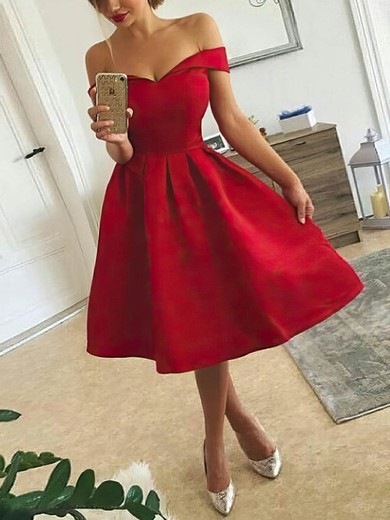 Ball Gown Off-the-shoulder Satin Knee-length Prom Dresses #Favs020106278