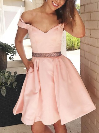 Ball Gown Off-the-shoulder Satin Short/Mini Beading Short Prom Dresses #Favs020106281 Ball Gown Off-the-shoulder Satin Short/Mini Beading Short Prom Dresses #Favs020106281