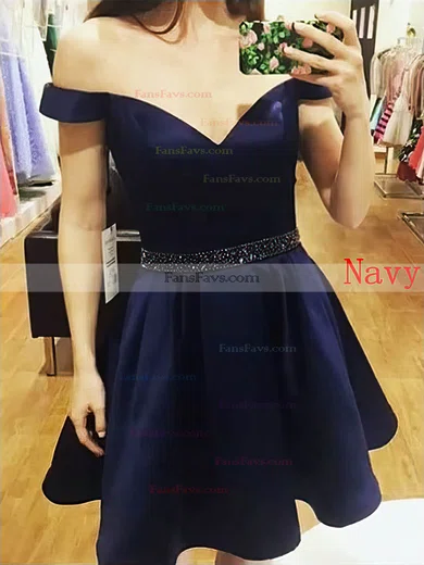 Ball Gown Off-the-shoulder Satin Short/Mini Beading Short Prom Dresses #Favs020106281