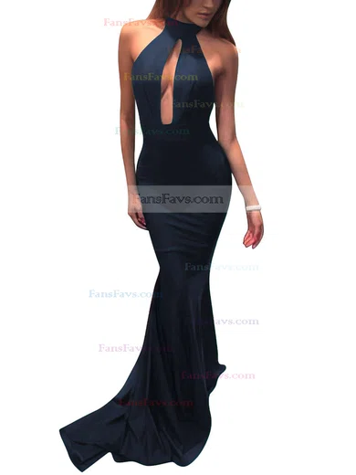 Trumpet/Mermaid Halter Silk-like Satin Sweep Train Prom Dresses #Favs020104527