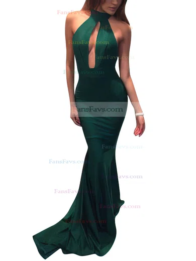 Trumpet/Mermaid Halter Silk-like Satin Sweep Train Prom Dresses #Favs020104527