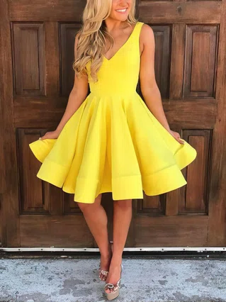 A-line V-neck Satin Short/Mini Short Prom Dresses #Favs020106283 A-line V-neck Satin Short/Mini Short Prom Dresses #Favs020106283