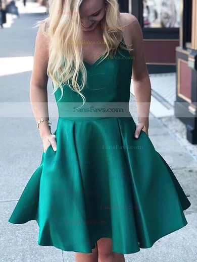 A-line V-neck Satin Short/Mini Bow Short Prom Dresses #Favs020106285