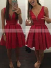 A-line V-neck Satin Short/Mini Bow Short Prom Dresses #Favs020106286