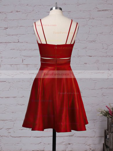 A-line V-neck Satin Short/Mini Pockets Prom Dresses #Favs020106288