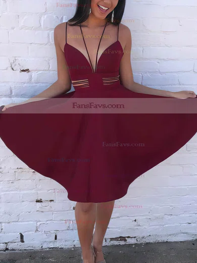 A-line V-neck Satin Short/Mini Pockets Short Prom Dresses #Favs020106288