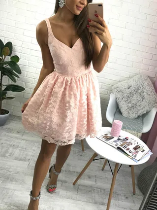 A-line V-neck Lace Short/Mini Lace Short Prom Dresses #Favs020106289 A-line V-neck Lace Short/Mini Lace Short Prom Dresses #Favs020106289