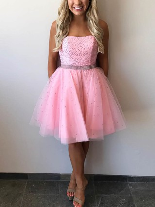A-line Strapless Tulle Short/Mini Beading Short Prom Dresses #Favs020106291 A-line Strapless Tulle Short/Mini Beading Short Prom Dresses #Favs020106291