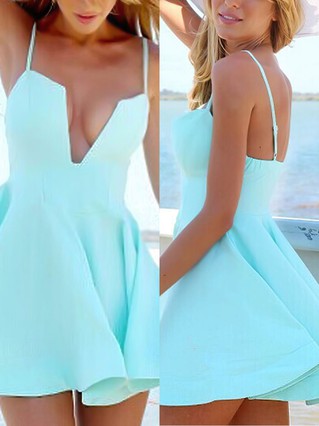 A-line V-neck Satin Short/Mini Short Prom Dresses #Favs020106293 A-line V-neck Satin Short/Mini Short Prom Dresses #Favs020106293
