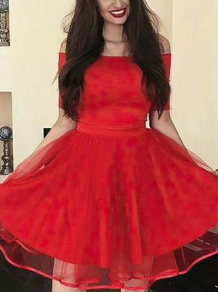 A-line Off-the-shoulder Tulle Knee-length Short Prom Dresses #Favs020106299 A-line Off-the-shoulder Tulle Knee-length Short Prom Dresses #Favs020106299