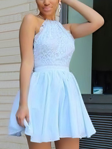 A-line Halter Chiffon Short/Mini Lace Prom Dresses #Favs020106312