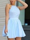 A-line Halter Chiffon Short/Mini Lace Short Prom Dresses #Favs020106312