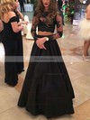 Princess Scoop Neck Lace Satin Floor-length Appliques Lace Prom Dresses #Favs020102335