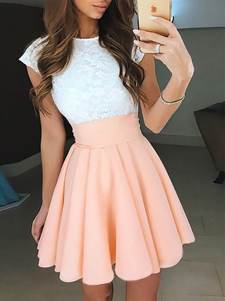 A-line Scoop Neck Chiffon Short/Mini Lace Short Prom Dresses #Favs020106313 A-line Scoop Neck Chiffon Short/Mini Lace Short Prom Dresses #Favs020106313