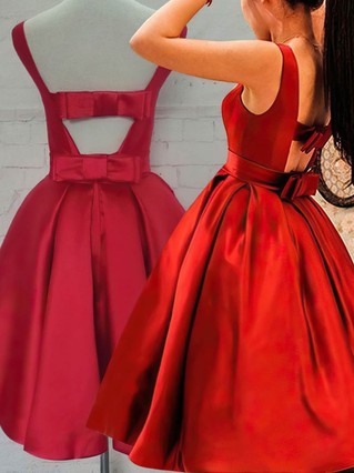 Princess Scoop Neck Satin Knee-length Bow Short Prom Dresses #Favs020106315 Princess Scoop Neck Satin Knee-length Bow Short Prom Dresses #Favs020106315