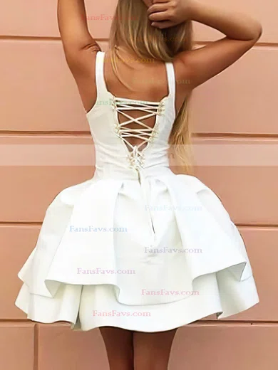 Ball Gown V-neck Satin Short/Mini Tiered Short Prom Dresses #Favs020106318
