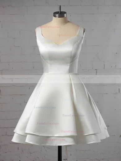 Ball Gown V-neck Satin Short/Mini Tiered Short Prom Dresses #Favs020106318