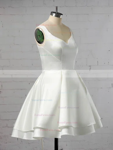 Ball Gown V-neck Satin Short/Mini Tiered Short Prom Dresses #Favs020106318