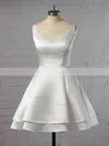 Ball Gown V-neck Satin Short/Mini Tiered Short Prom Dresses #Favs020106318