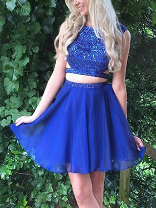 A-line Scoop Neck Chiffon Short/Mini Beading Short Prom Dresses #Favs020106319