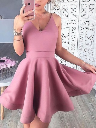 A-line V-neck Satin Short/Mini Short Prom Dresses #Favs020106321 A-line V-neck Satin Short/Mini Short Prom Dresses #Favs020106321