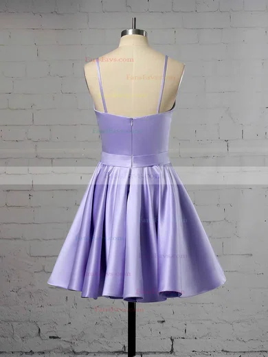 A-line V-neck Satin Short/Mini Short Prom Dresses #Favs020106321