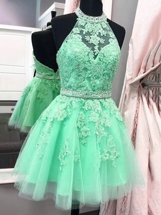 A-line Halter Tulle Short/Mini Beading Short Prom Dresses #Favs020106322 A-line Halter Tulle Short/Mini Beading Short Prom Dresses #Favs020106322