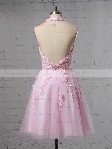 A-line Halter Tulle Short/Mini Beading Short Prom Dresses #Favs020106322