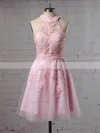 A-line Halter Tulle Short/Mini Beading Short Prom Dresses #Favs020106322