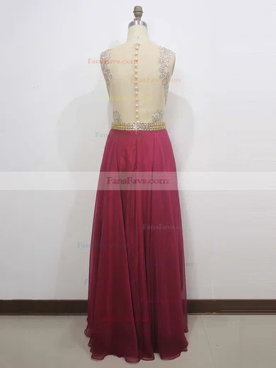 A-line Scoop Neck Chiffon Floor-length Beading Prom Dresses #Favs020102385