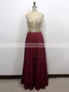 A-line Scoop Neck Chiffon Floor-length Beading Prom Dresses #Favs020102385