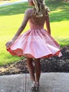 A-line Scoop Neck Satin Tulle Short/Mini Beading Short Prom Dresses #Favs020106324