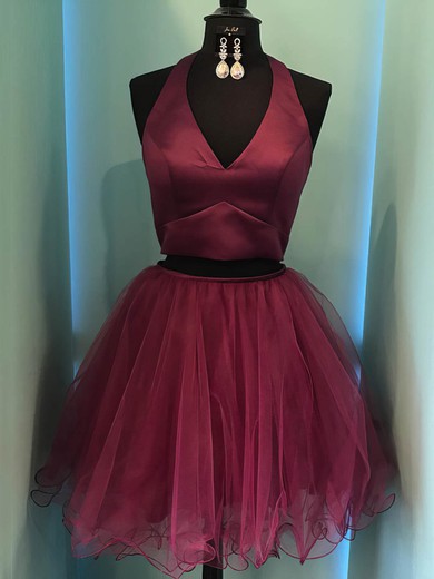 Ball Gown Halter Satin Tulle Short/Mini Short Prom Dresses #Favs020106326