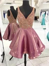 Princess V-neck Satin Short/Mini Beading Short Prom Dresses #Favs020106332