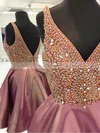 Princess V-neck Satin Short/Mini Beading Short Prom Dresses #Favs020106332